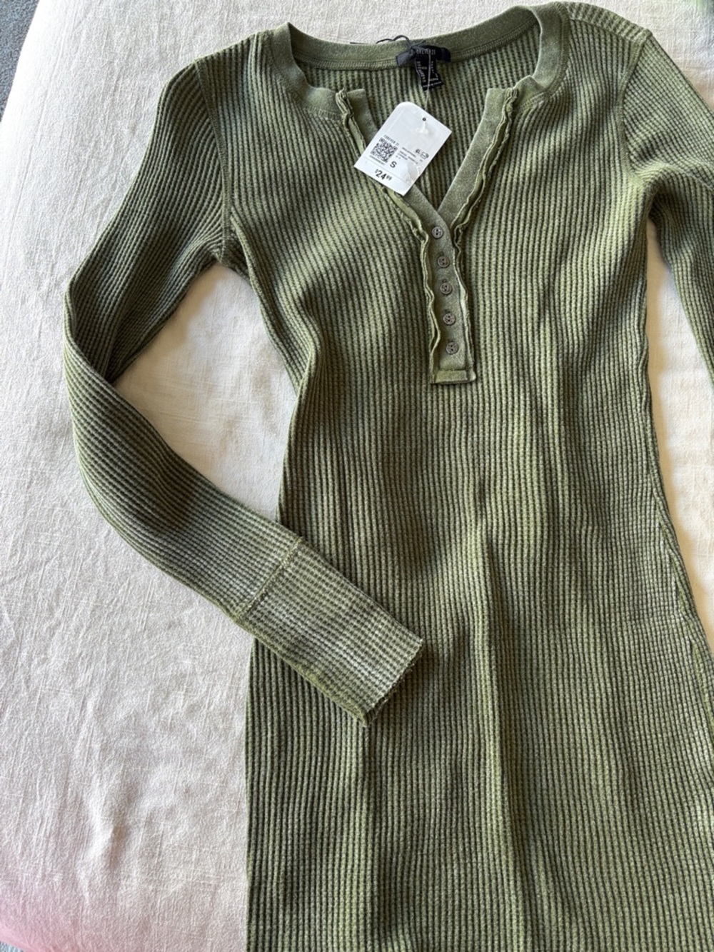 Forever 21 Olive Ribbed Henley Bodycon Dress